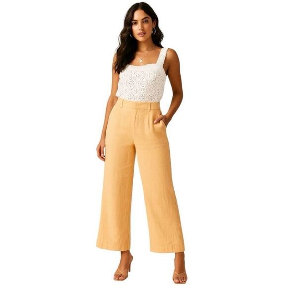 Abercrombie & Fitch Tailored Linen-Blend Wide Leg Pants Orange Culotte XS Short - Picture 1 of 14